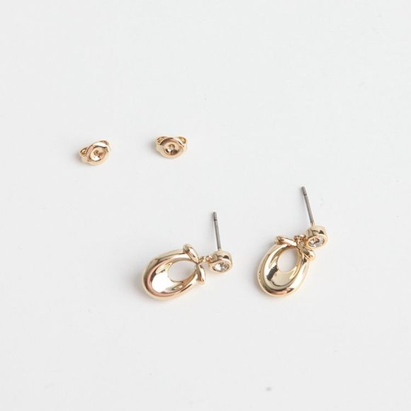 COACH SIGNATURE CRYSTAL EARRINGS GOLD - Picture 3 of 7